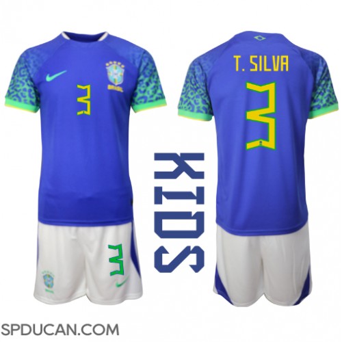 Dječji Nogometni Dres Brazil Thiago Silva #3 Gostujuci SP 2022 Kratak Rukav (+ Kratke hlače)